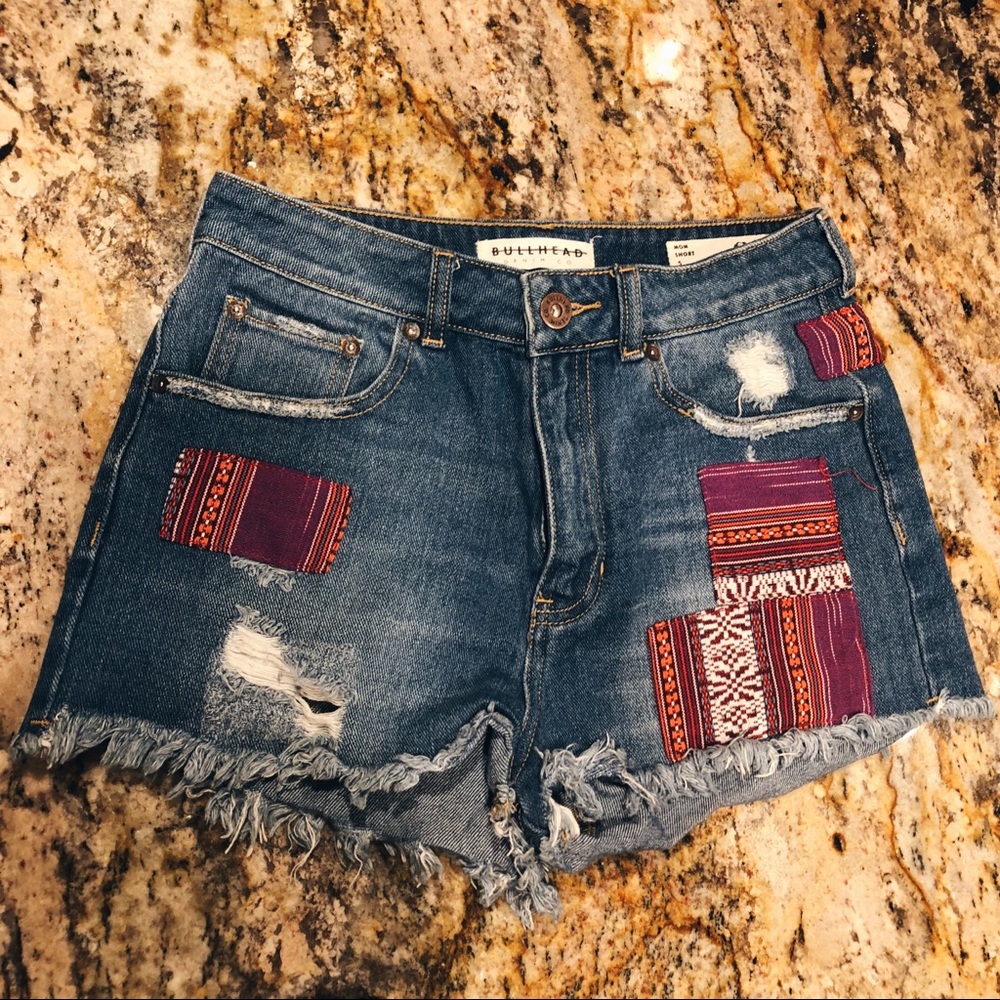 Patched Jean Shorts